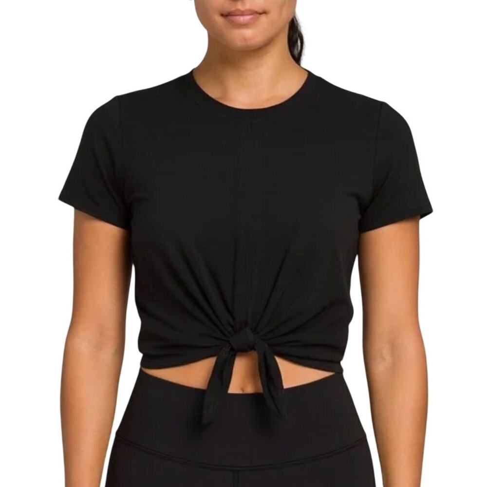 Lululemon Front Tie Short Sleeve Tee Black Cropped Size 4 (Est.) Crewneck EUC
